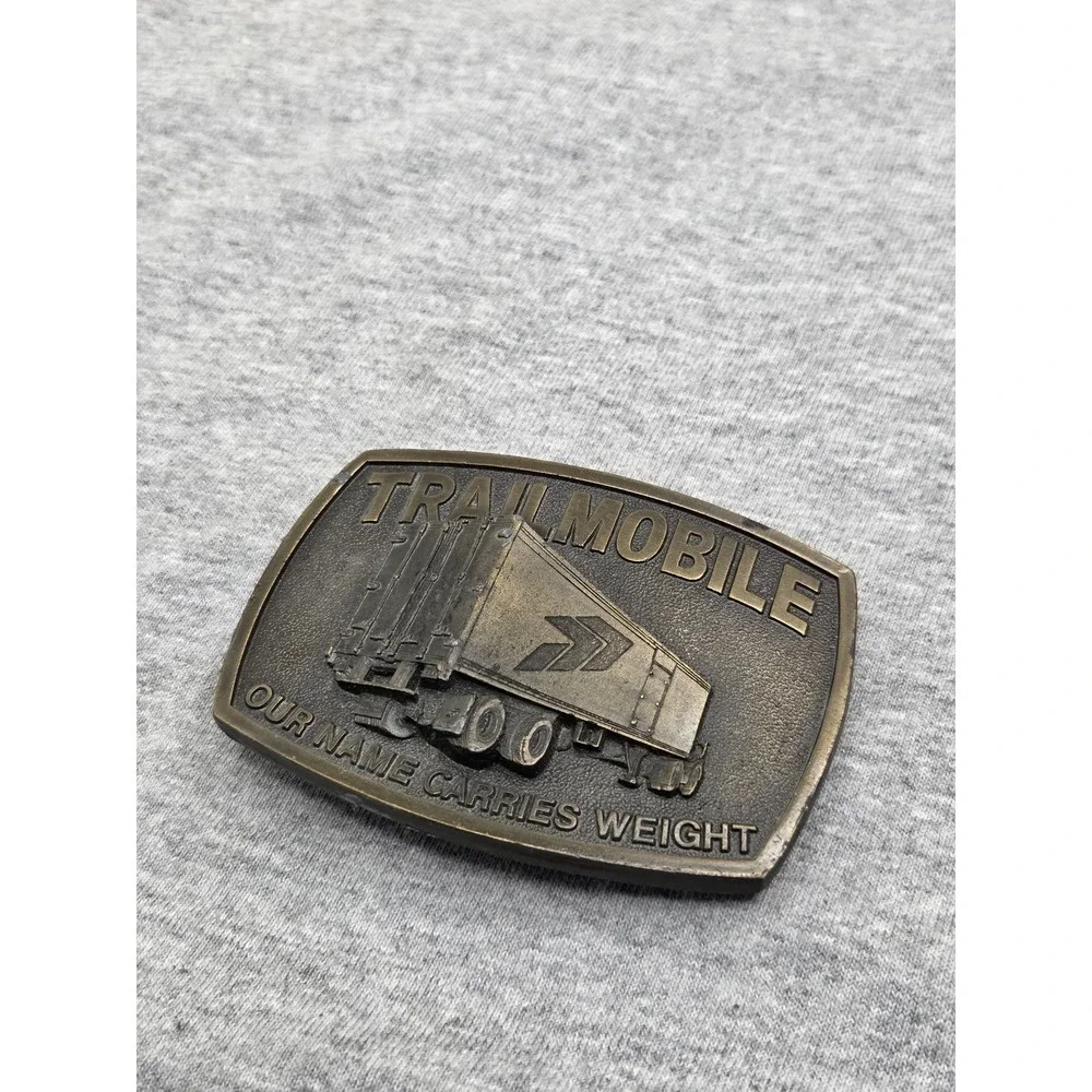 Vintage 1970s TrailMobile Trucker Semi Trailer Solid Brass Belt Buckle